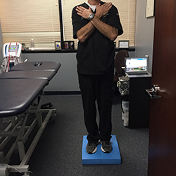 Standing in various foot positions makes for stronger ankles and proprioception while helping to maintain balance